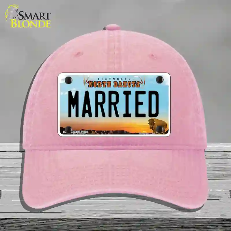 Married North Dakota Novelty License Plate Hat Unconstructed Cotton / Pink