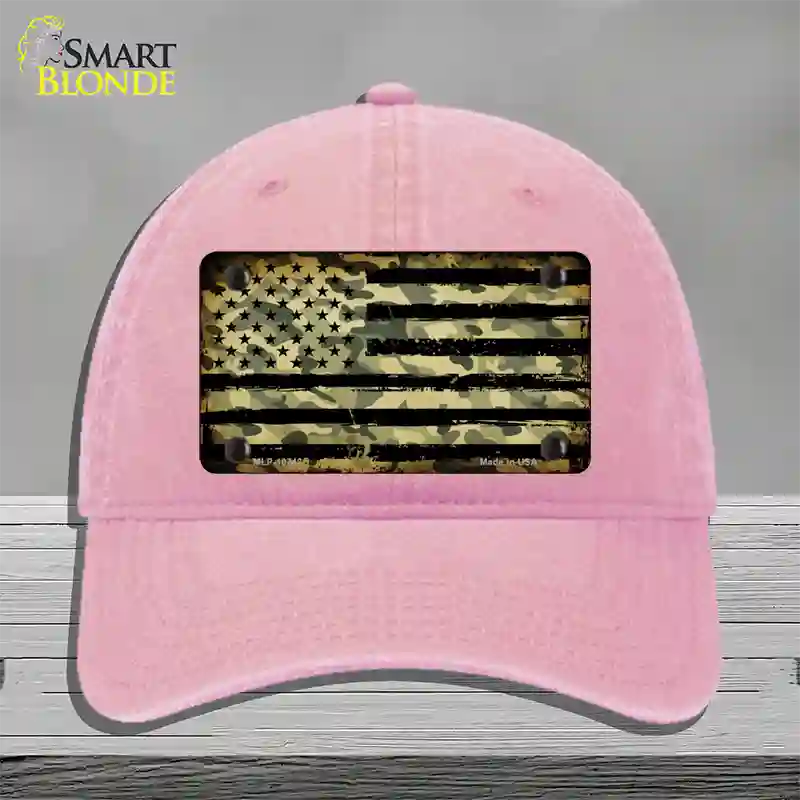 Camo American Flag Novelty License Plate Hat Unconstructed Cotton / Pink