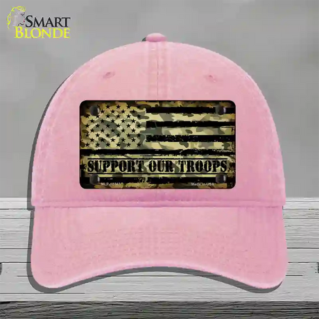 Camo American Flag Support Troops Novelty License Plate Hat Unconstructed Cotton / Pink