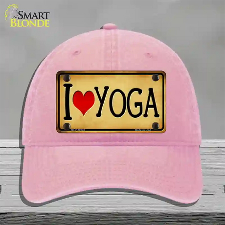 I Heart Yoga Novelty License Plate Hat Unconstructed Cotton / Pink