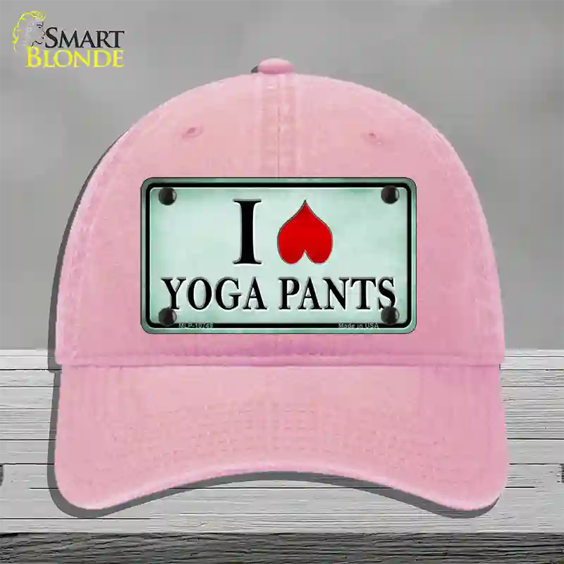 I Love Yoga Pants Novelty License Plate Hat Unconstructed Cotton / Pink