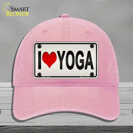 I Love Yoga Silver Novelty License Plate Hat Unconstructed Cotton / Pink