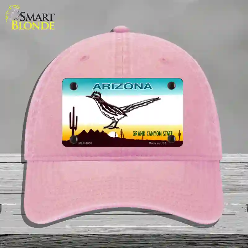 Roadrunner Arizona Novelty License Plate Hat Unconstructed Cotton / Pink