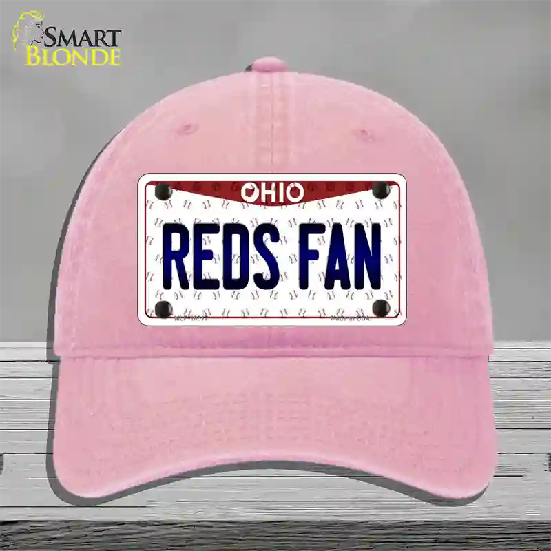 Reds Fan Ohio Novelty License Plate Hat Unconstructed Cotton / Pink