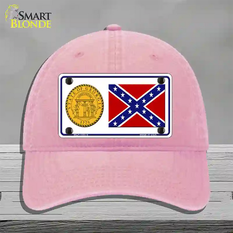 Confederate Flag Georgia Seal Novelty License Plate Hat Unconstructed Cotton / Pink