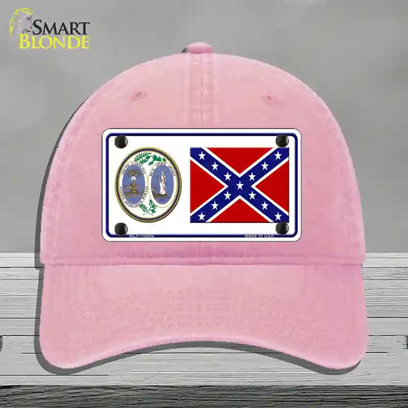 Confederate Flag South Carolina Seal Novelty License Plate Hat Unconstructed Cotton / Pink