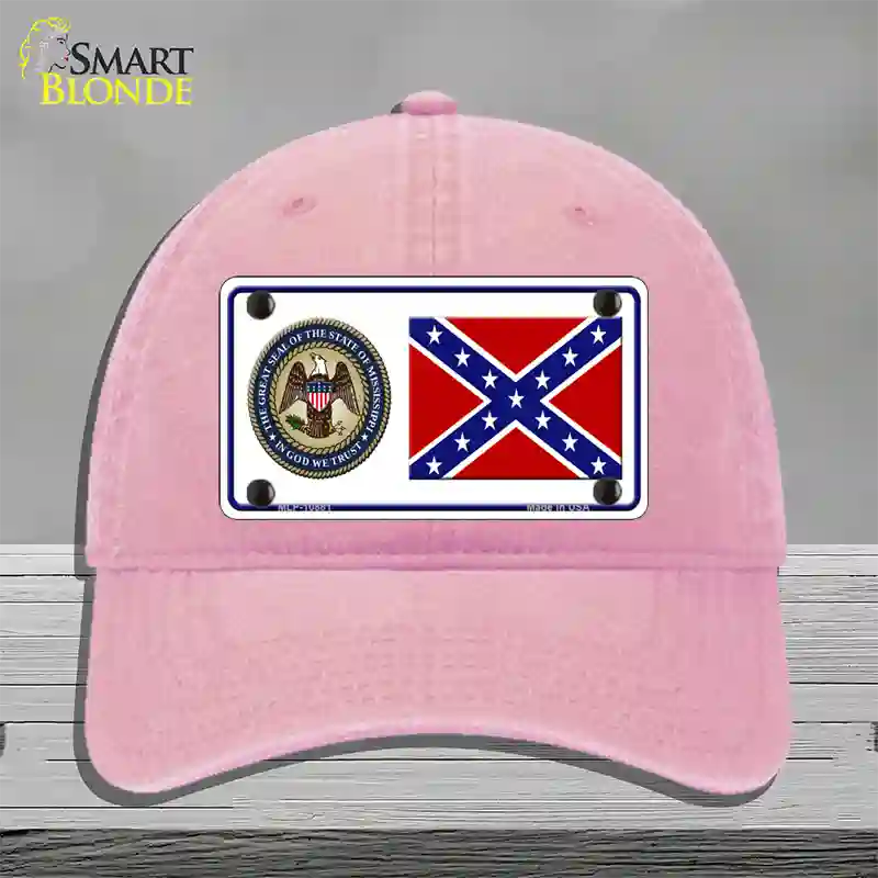 Confederate Flag Mississippi Seal Novelty License Plate Hat Unconstructed Cotton / Pink