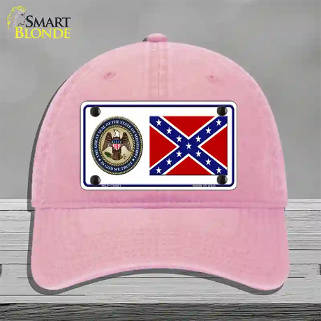 Confederate Flag Mississippi Seal Novelty License Plate Hat Unconstructed Cotton / Pink