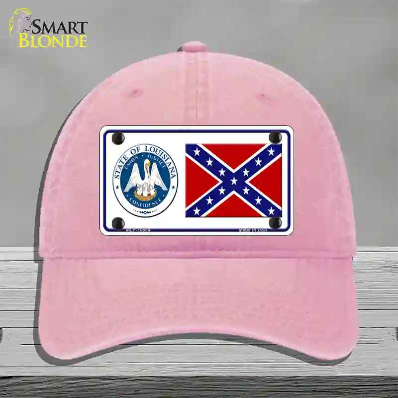 Confederate Flag Louisiana Seal Novelty License Plate Hat Unconstructed Cotton / Pink