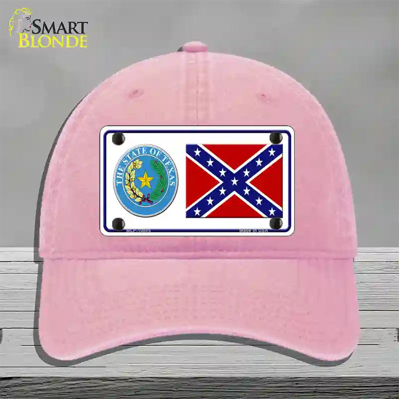 Confederate Flag Texas Seal Novelty License Plate Hat Unconstructed Cotton / Pink