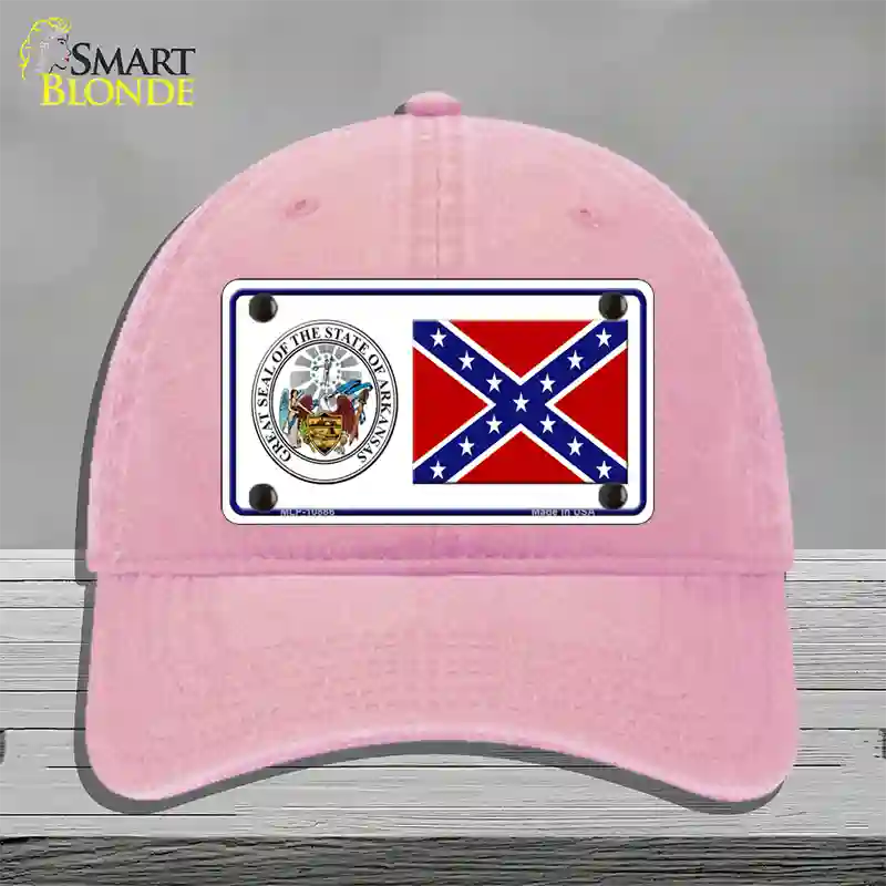 Confederate Flag Arkansas Seal Novelty License Plate Hat Unconstructed Cotton / Pink