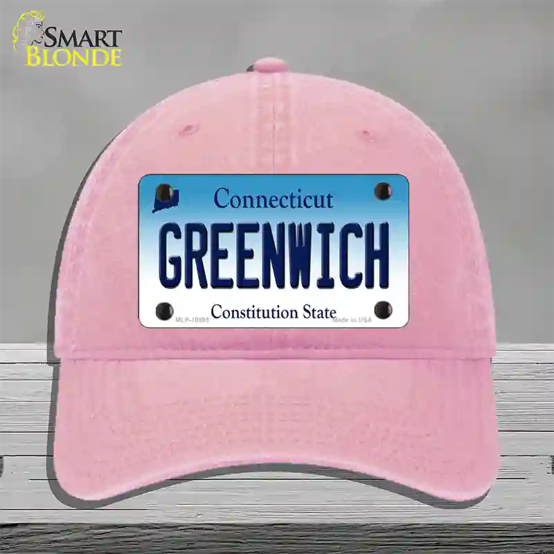 Greenwich Connecticut Novelty License Plate Hat Unconstructed Cotton / Pink