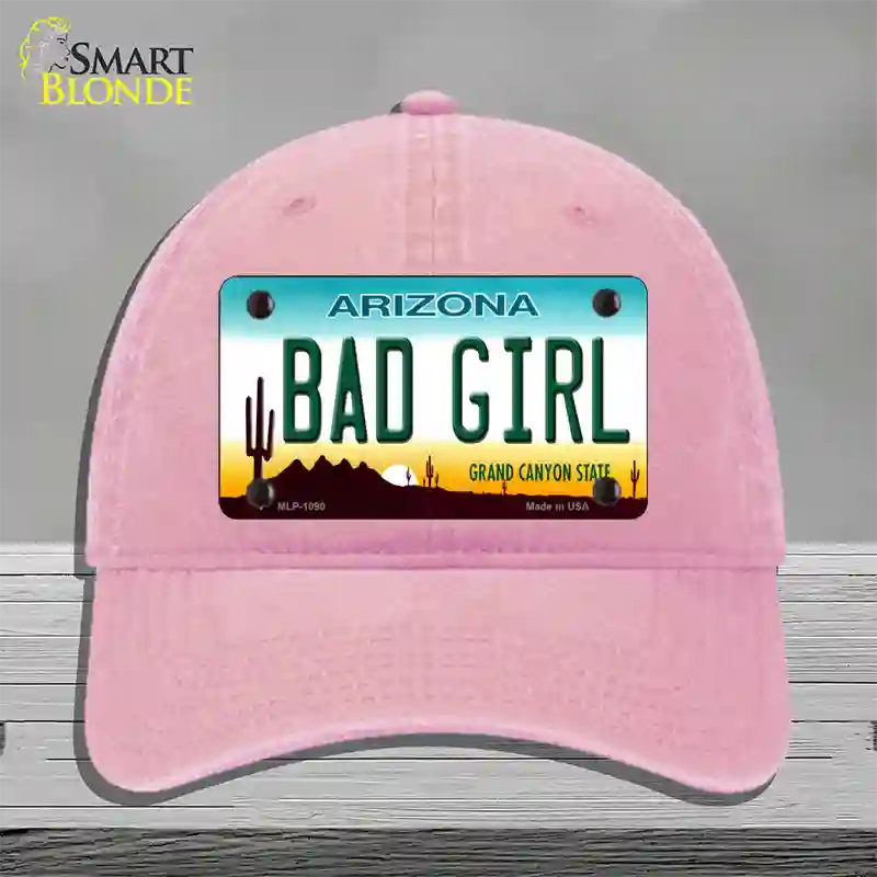 Bad Girl Arizona Novelty License Plate Hat Unconstructed Cotton / Pink