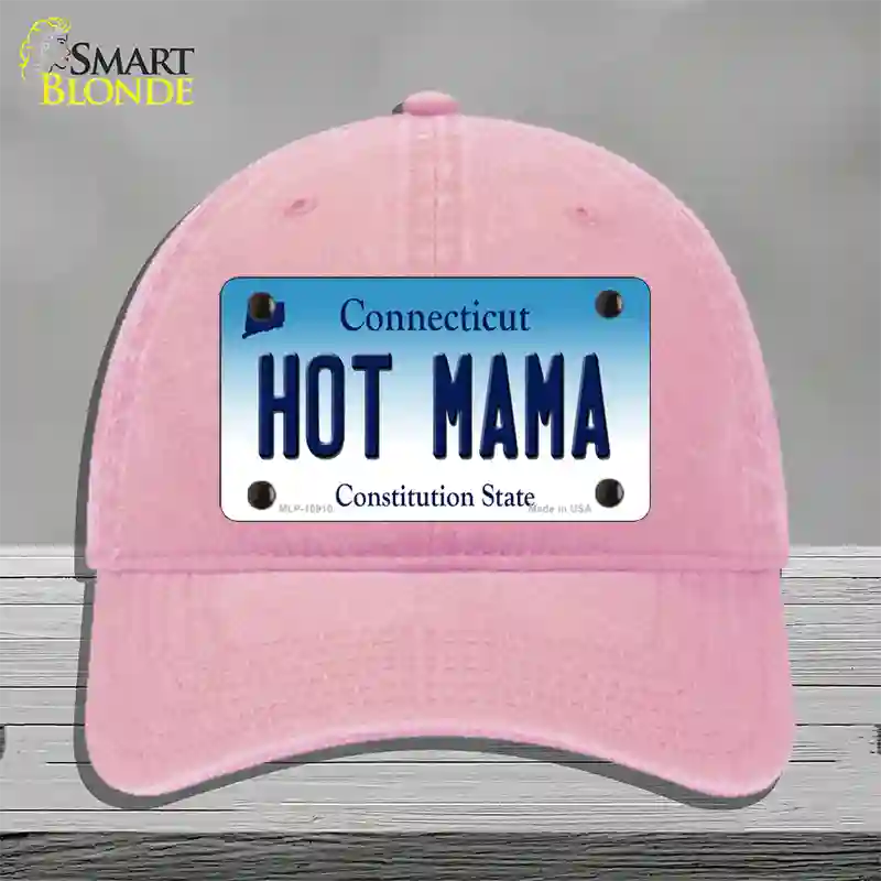 Hot Mama Connecticut Novelty License Plate Hat Unconstructed Cotton / Pink