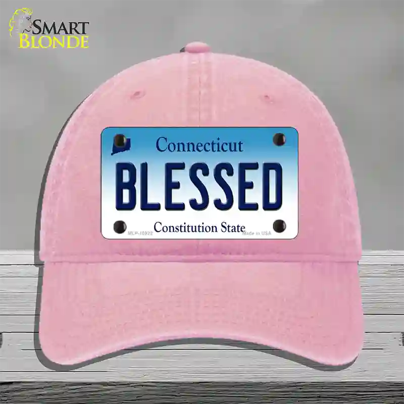 Blessed Connecticut Novelty License Plate Hat Unconstructed Cotton / Pink