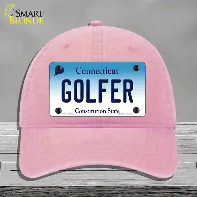 Golfer Connecticut Novelty License Plate Hat Unconstructed Cotton / Pink