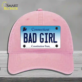 Bad Girl Connecticut Novelty License Plate Hat Unconstructed Cotton / Pink