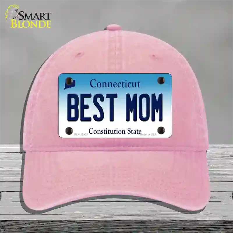 Best Mom Connecticut Novelty License Plate Hat Unconstructed Cotton / Pink