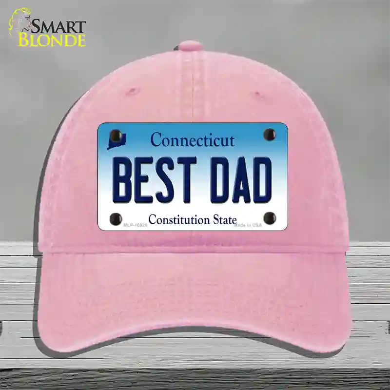 Best Dad Connecticut Novelty License Plate Hat Unconstructed Cotton / Pink