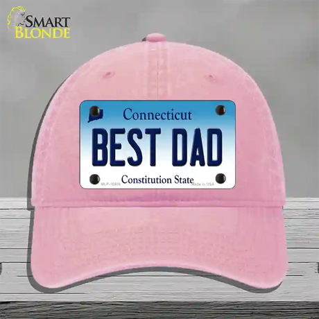 Best Dad Connecticut Novelty License Plate Hat Unconstructed Cotton / Pink