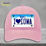 I Love Iowa Novelty License Plate Hat Unconstructed Cotton / Pink