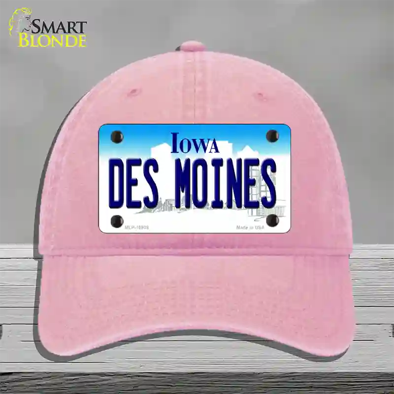 Des Moines Iowa Novelty License Plate Hat Unconstructed Cotton / Pink