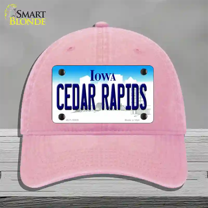 Cedar Rapids Iowa Novelty License Plate Hat Unconstructed Cotton / Pink