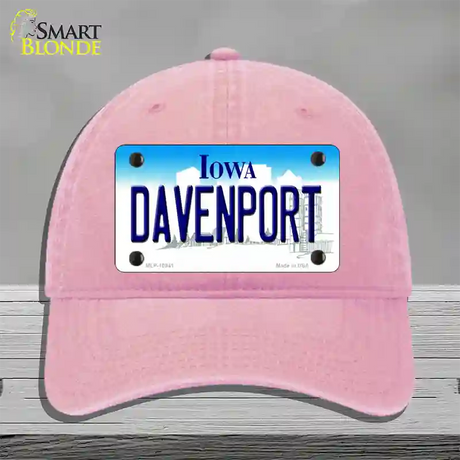 Davenport Iowa Novelty License Plate Hat Unconstructed Cotton / Pink