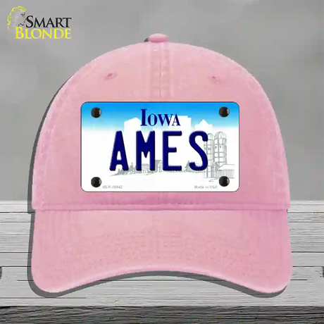 Ames Iowa Novelty License Plate Hat Unconstructed Cotton / Pink