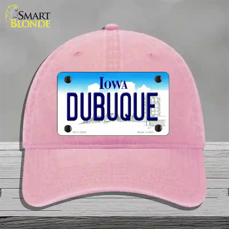 Dubuque Iowa Novelty License Plate Hat Unconstructed Cotton / Pink