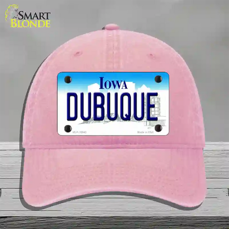 Dubuque Iowa Novelty License Plate Hat Unconstructed Cotton / Pink