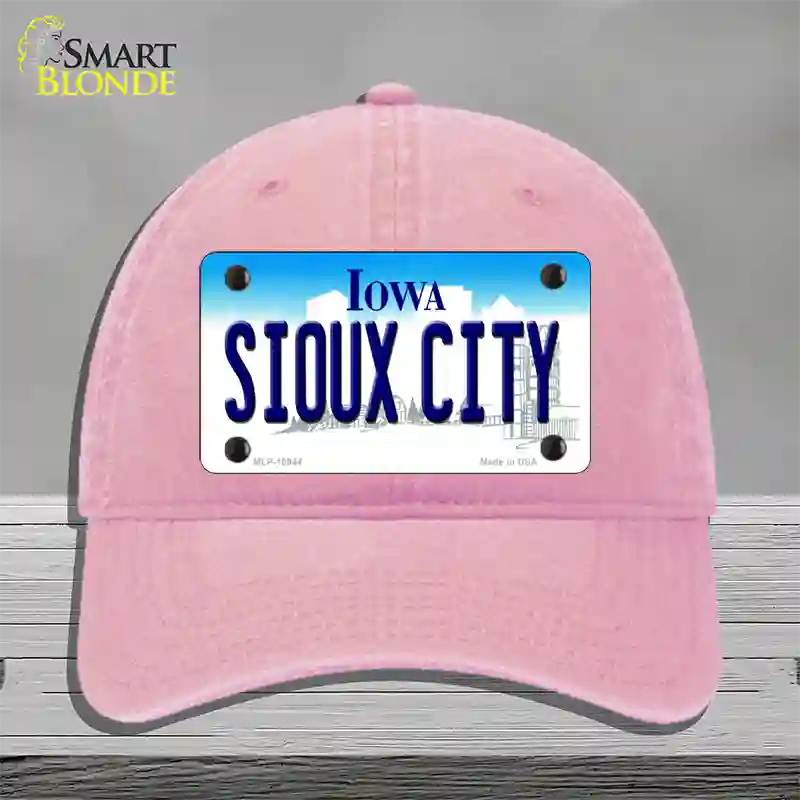 Sioux City Iowa Novelty License Plate Hat Unconstructed Cotton / Pink