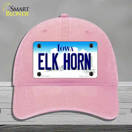 Elk Horn Iowa Novelty License Plate Hat Unconstructed Cotton / Pink