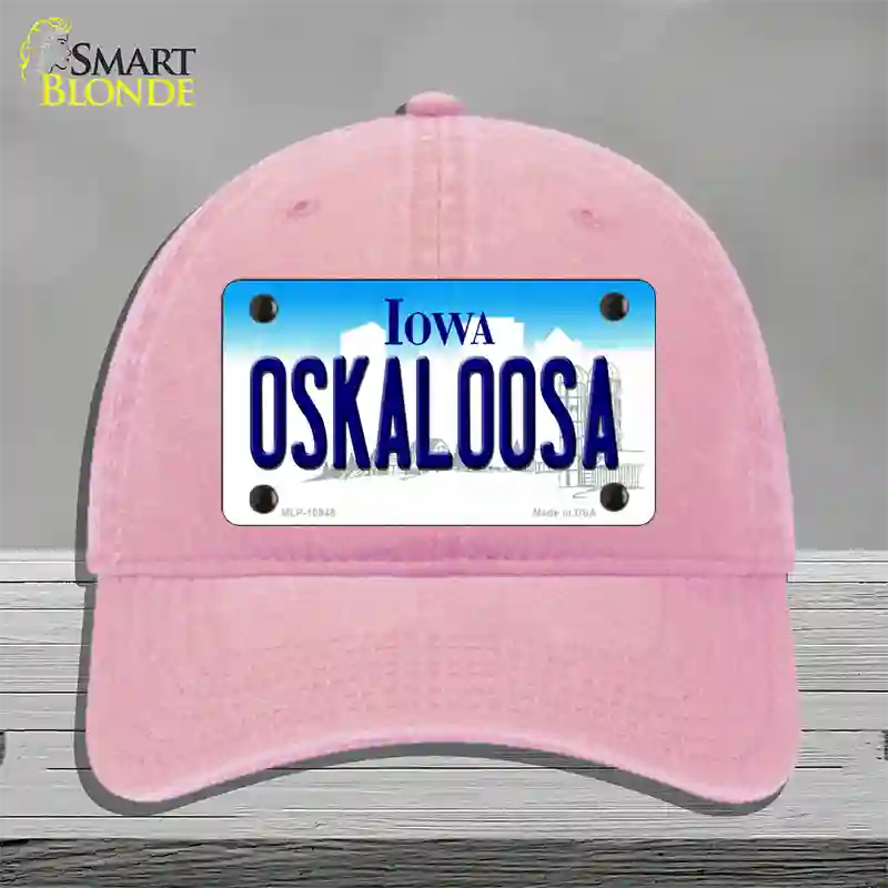 Oskaloosa Iowa Novelty License Plate Hat Unconstructed Cotton / Pink