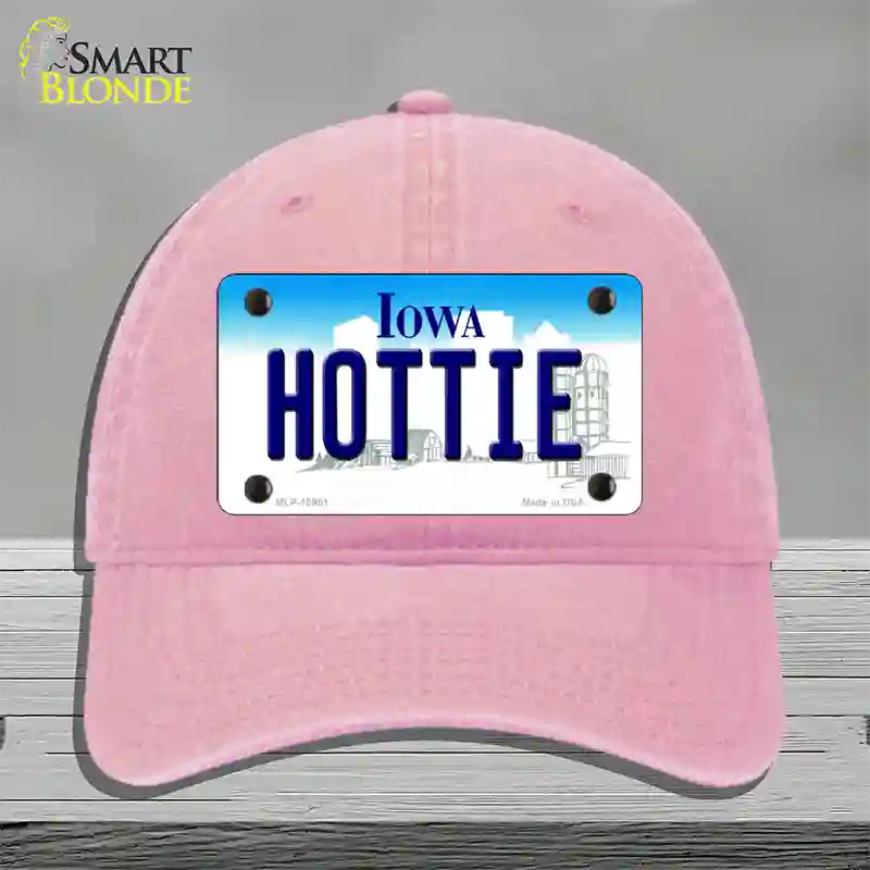 Hottie Iowa Novelty License Plate Hat Unconstructed Cotton / Pink