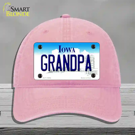 Grandpa Iowa Novelty License Plate Hat Unconstructed Cotton / Pink