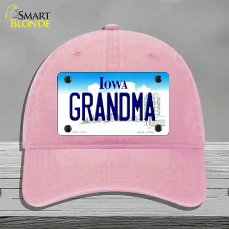 Grandma Iowa Novelty License Plate Hat Unconstructed Cotton / Pink