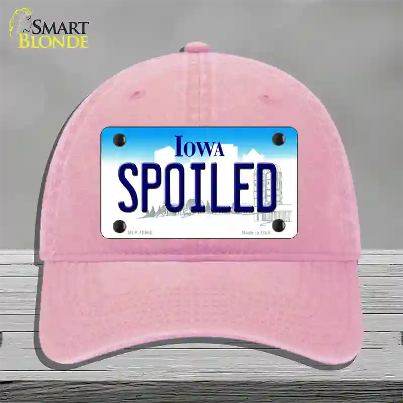 Spoiled Iowa Novelty License Plate Hat Unconstructed Cotton / Pink