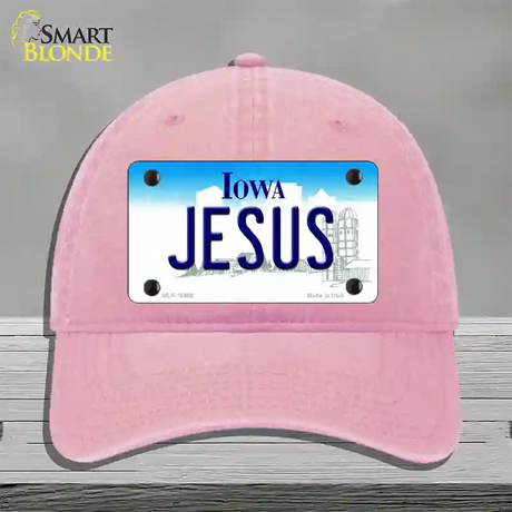 Jesus Iowa Novelty License Plate Hat Unconstructed Cotton / Pink