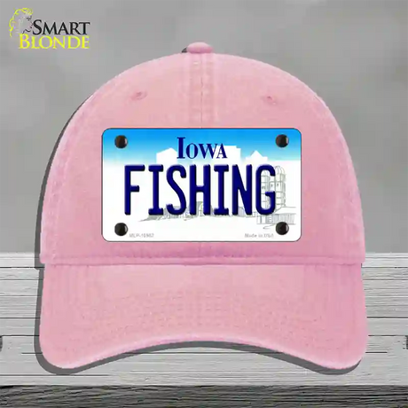 Fishing Iowa Novelty License Plate Hat Unconstructed Cotton / Pink