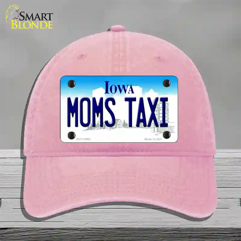 Moms Taxi Iowa Novelty License Plate Hat Unconstructed Cotton / Pink