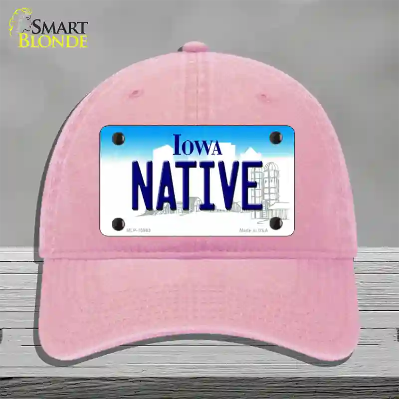 Native Iowa Novelty License Plate Hat Unconstructed Cotton / Pink