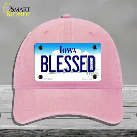 Blessed Iowa Novelty License Plate Hat Unconstructed Cotton / Pink