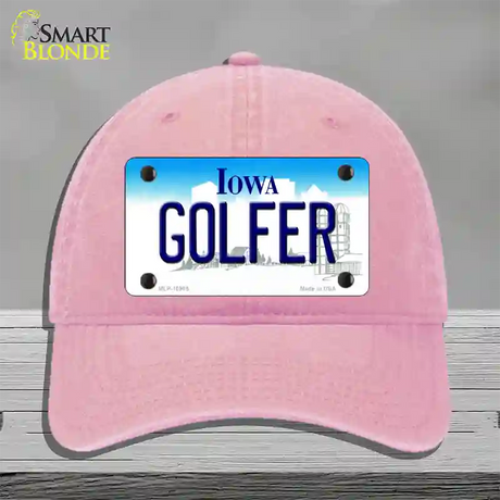 Golfer Iowa Novelty License Plate Hat Unconstructed Cotton / Pink