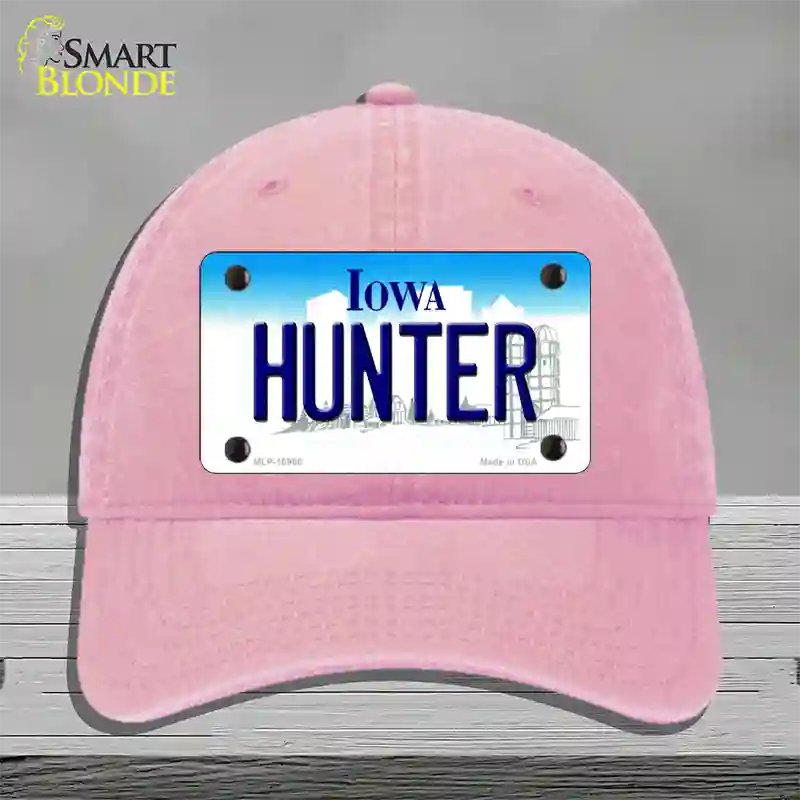 Hunter Iowa Novelty License Plate Hat Unconstructed Cotton / Pink