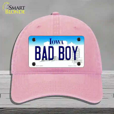 Bad Boy Iowa Novelty License Plate Hat Unconstructed Cotton / Pink