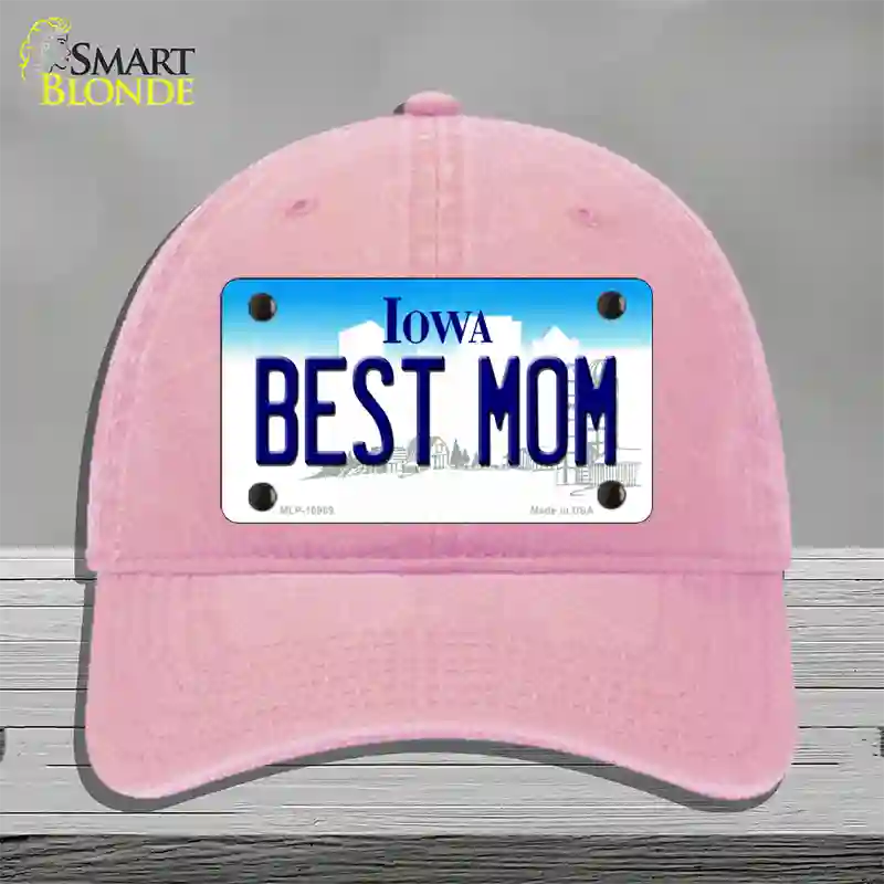 Best Mom Iowa Novelty License Plate Hat Unconstructed Cotton / Pink