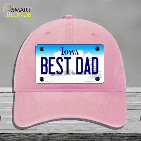 Best Dad Iowa Novelty License Plate Hat Unconstructed Cotton / Pink