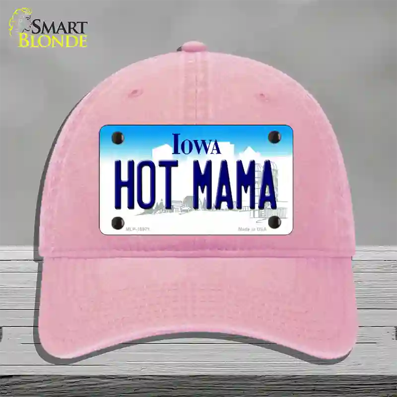 Hot Mama Iowa Novelty License Plate Hat Unconstructed Cotton / Pink