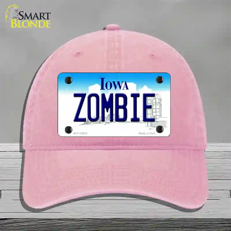 Zombie Iowa Novelty License Plate Hat Unconstructed Cotton / Pink